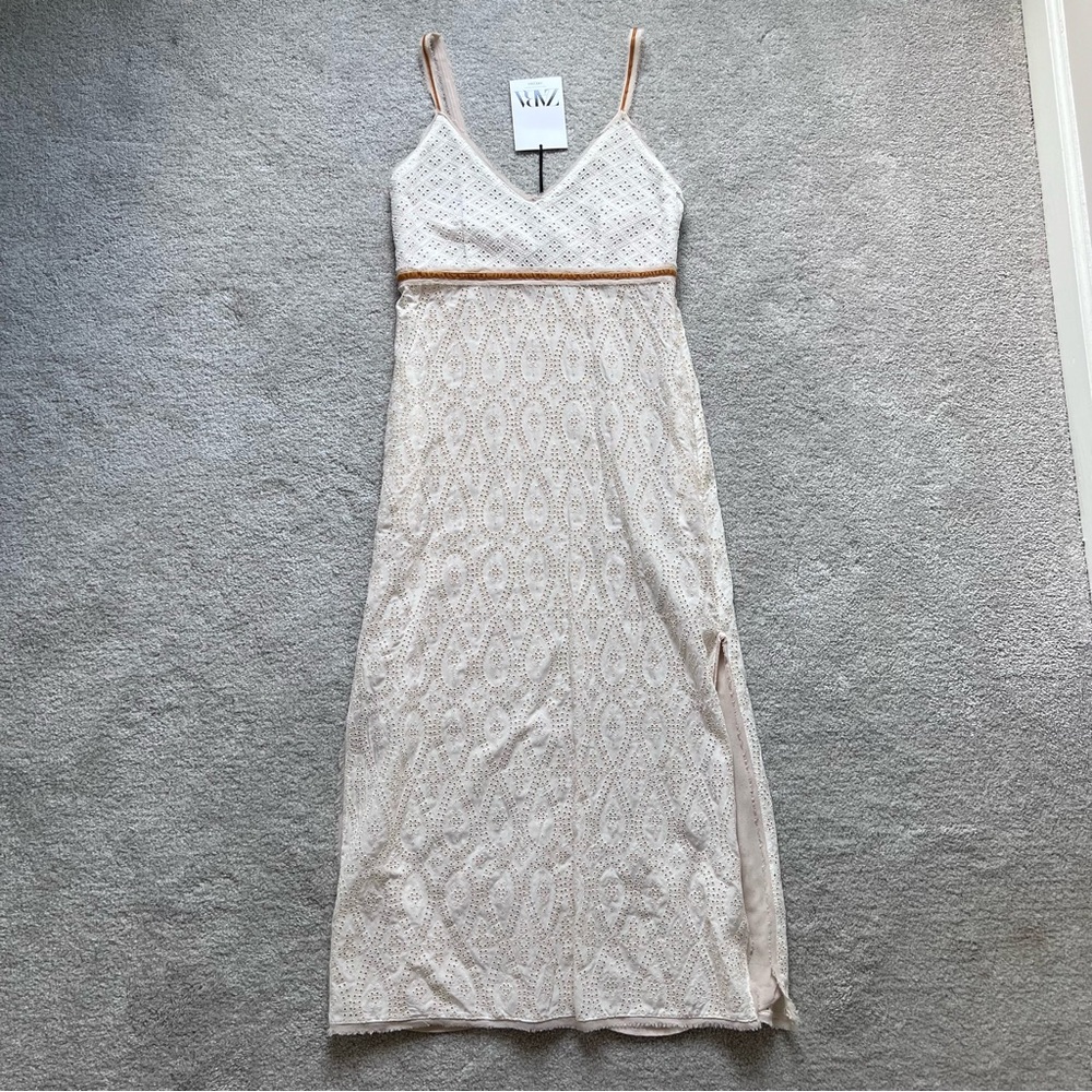 Zara Studio Spring/Summer Eyelet Velvet Trim Long Dress